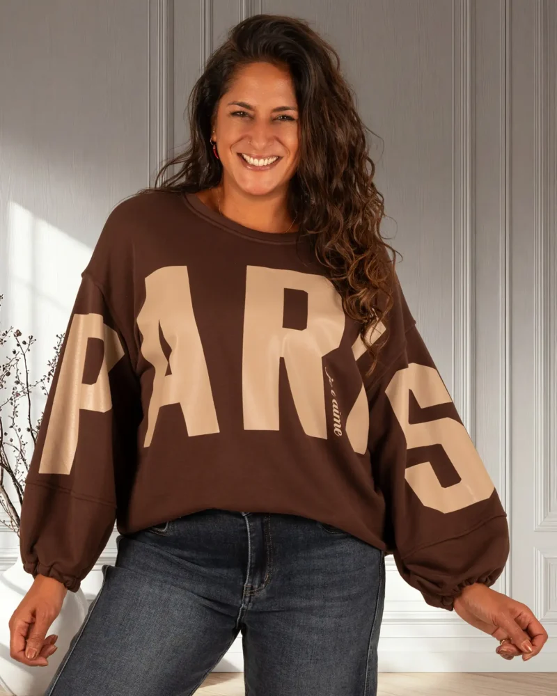 Donkerbruine sweater "Paris" van Mooij