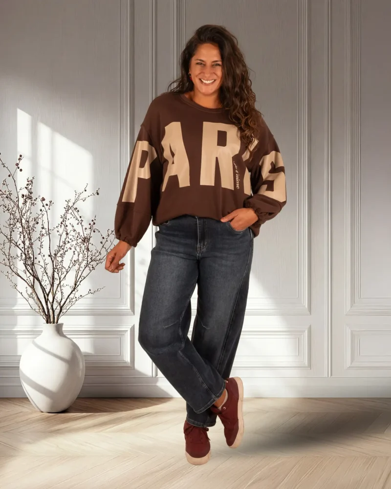 Donkerbruine sweater "Paris" van Mooij - Afbeelding 2
