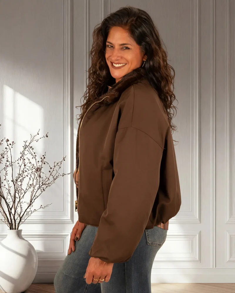 Donkerbruine reversible jas van Yu&Me - Afbeelding 5
