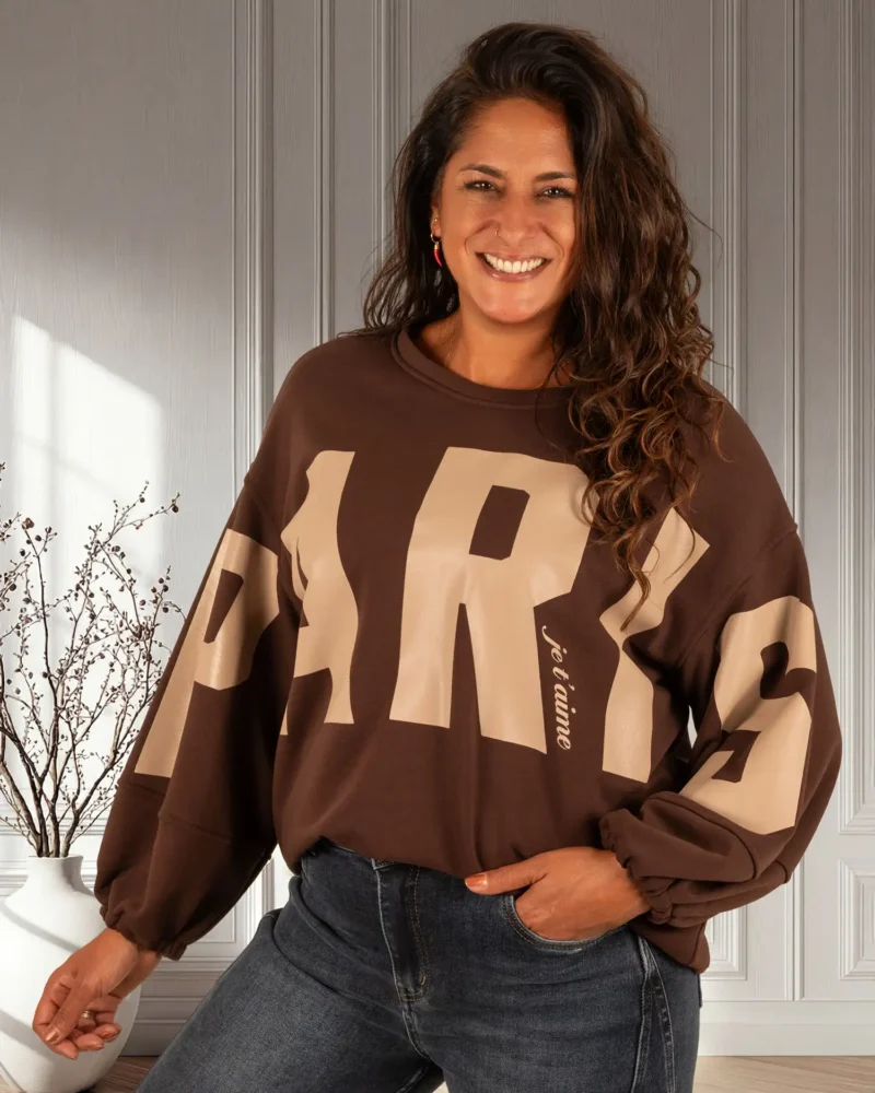 Donkerbruine sweater "Paris" van Mooij - Afbeelding 3