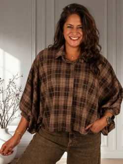 Donkerbruin geruite flanellen oversized blouse van El-Vita