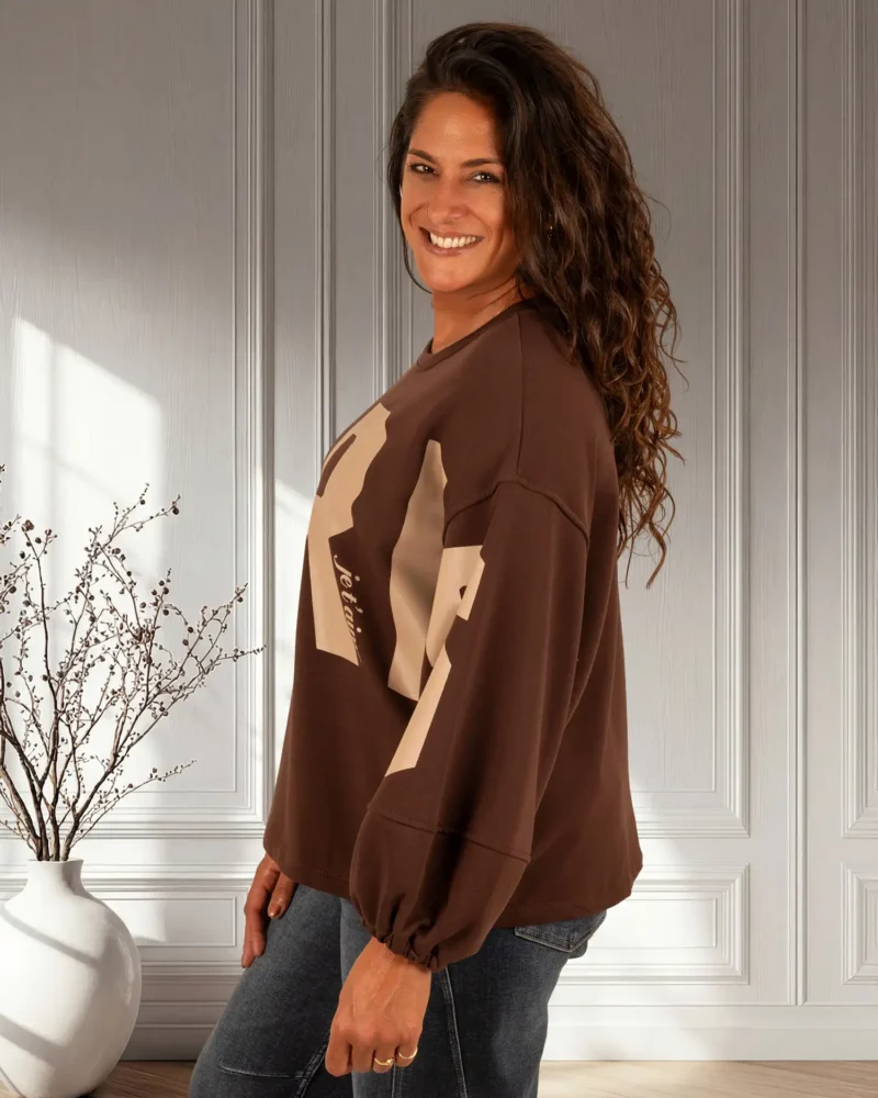 Donkerbruine sweater "Paris" van Mooij - Afbeelding 4