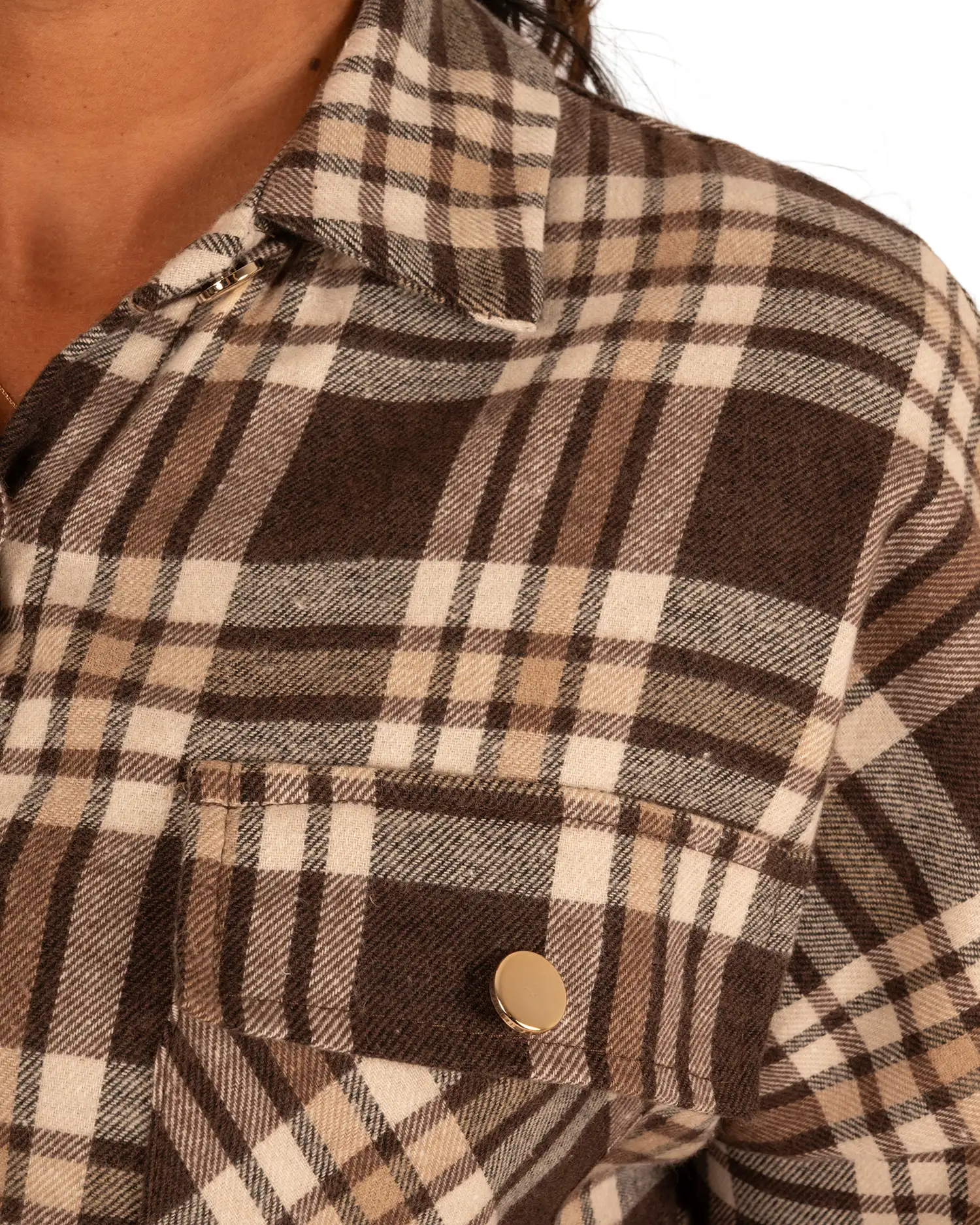 Bruin/ecru geruite flanellen blouse van Gemma Ricceri - Afbeelding 5
