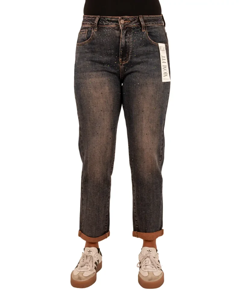 Dark blue high waist mom jeans strass van Hello Miss - Afbeelding 3