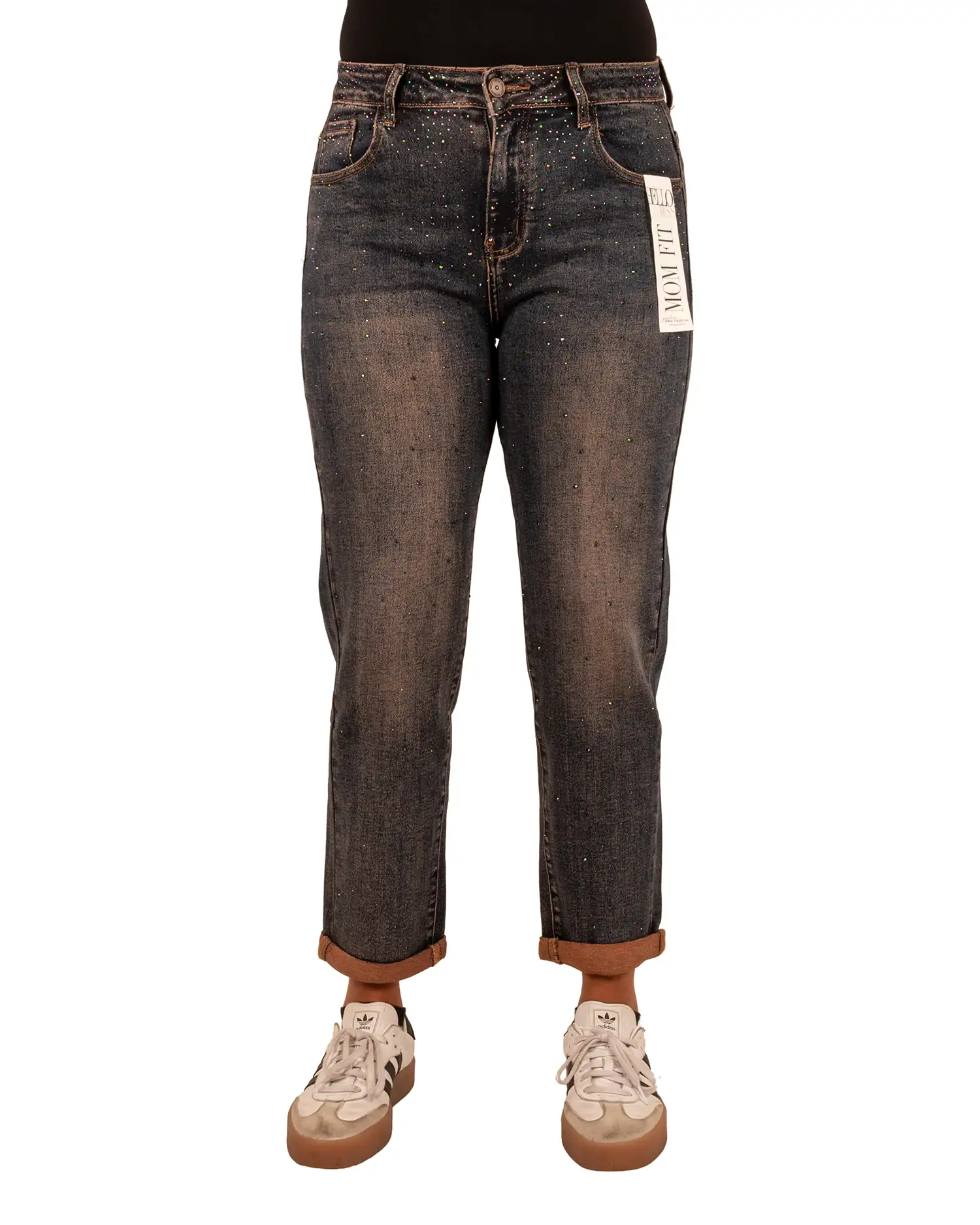 Dark blue high waist mom jeans strass van Hello Miss - Afbeelding 3