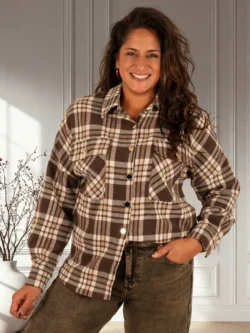 Bruin/ecru geruite flanellen blouse van Gemma Ricceri