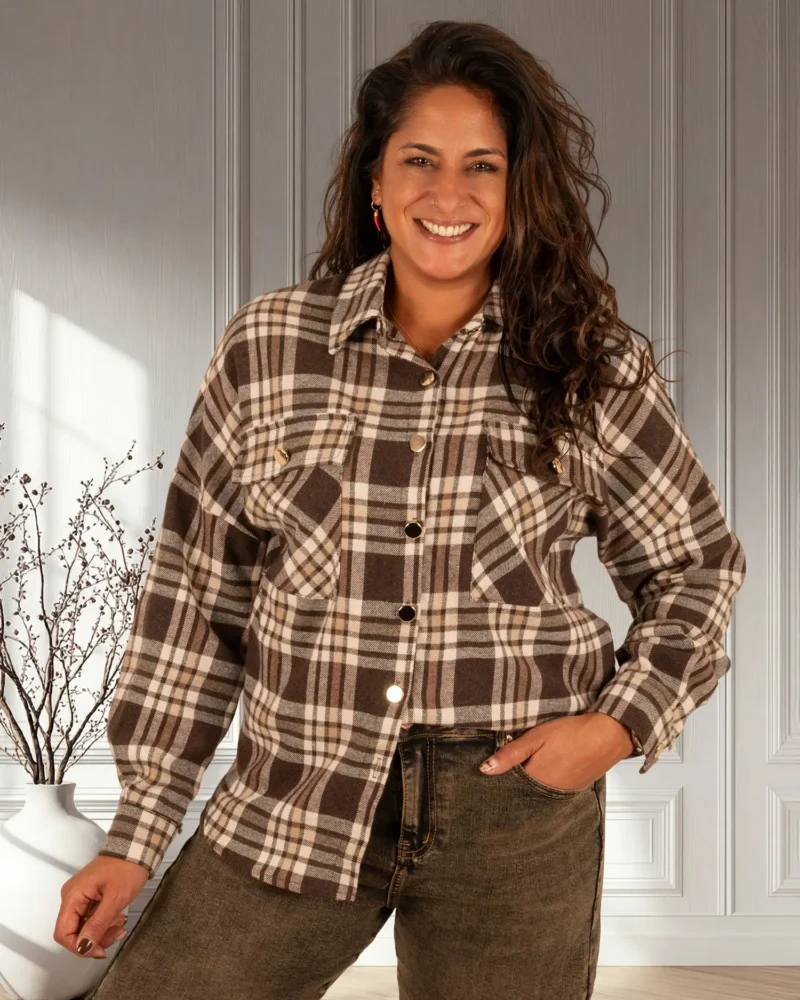Bruin/ecru geruite flanellen blouse van Gemma Ricceri
