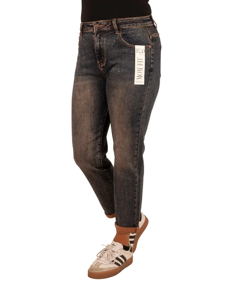 Dark blue high waist mom jeans strass van Hello Miss - Afbeelding 2