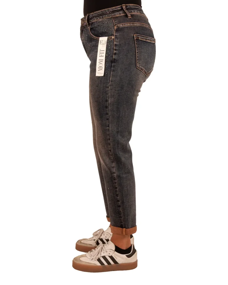 Dark blue high waist mom jeans strass van Hello Miss - Afbeelding 4