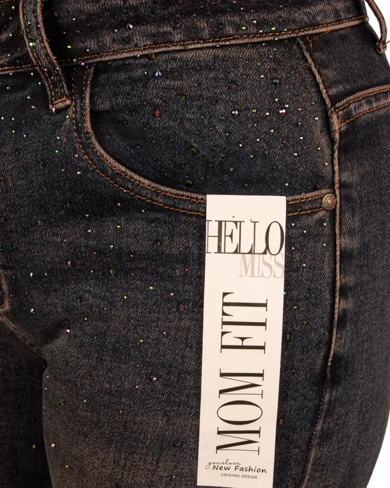 Dark blue high waist mom jeans strass van Hello Miss - Afbeelding 5