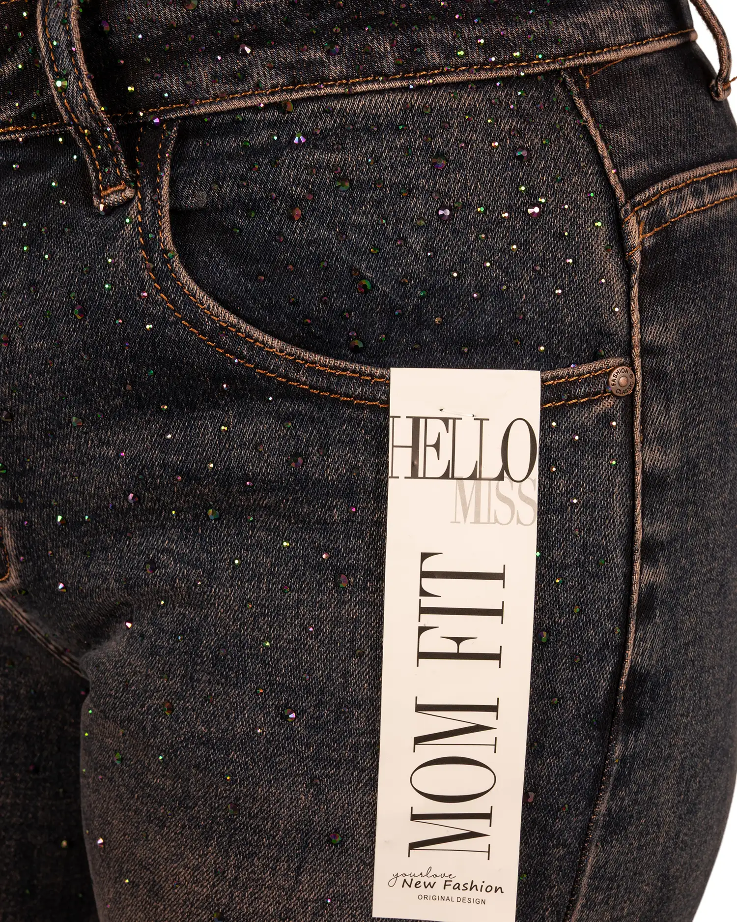 Dark blue high waist mom jeans strass van Hello Miss - Afbeelding 5