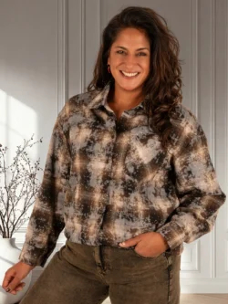 Bruine print geruite blouse strass van Cherry Koko