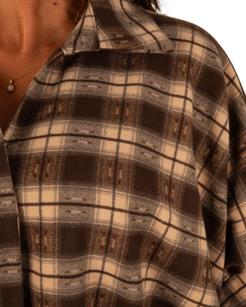 Bruin/beige geruite flanellen oversized ballonblouse van El-Vita - Afbeelding 5