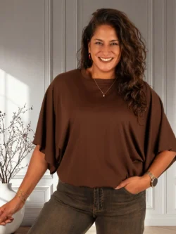 Donkerbruin ballon shirt vleermuismouw van Mooij
