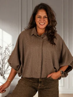 Bruin/zwart pepita ruitje oversized blouse van El-Vita