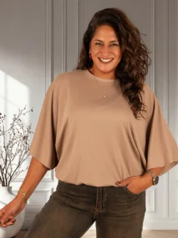 Taupe ballon shirt vleermuismouw van Mooij