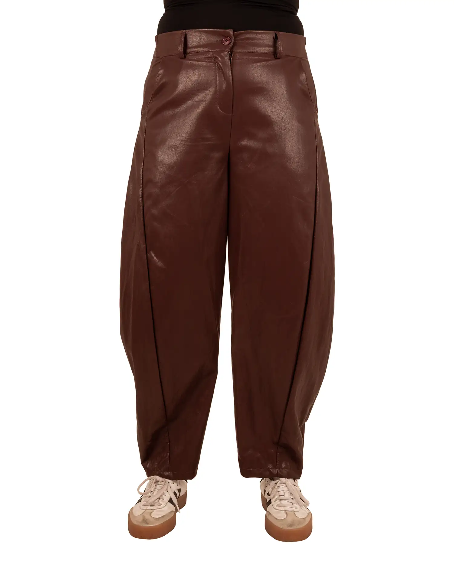 Bordeaux leatherlook balloon broek van Vera Jo - Afbeelding 3
