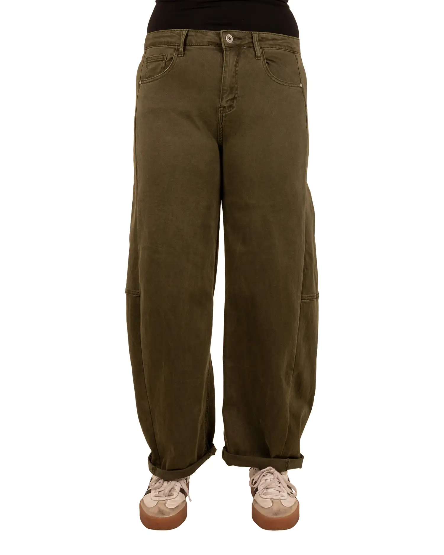 Groene barrel wide leg jeans van Savinni - Afbeelding 3