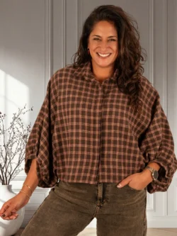 Bruin/bordeaux geruite flanellen oversized blouse van Gemma Ricceri