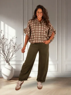 Groene barrel wide leg jeans van Savinni