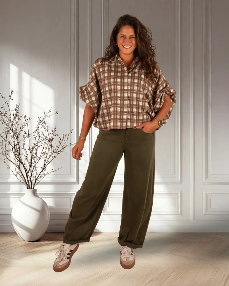 Groene barrel wide leg jeans van Savinni