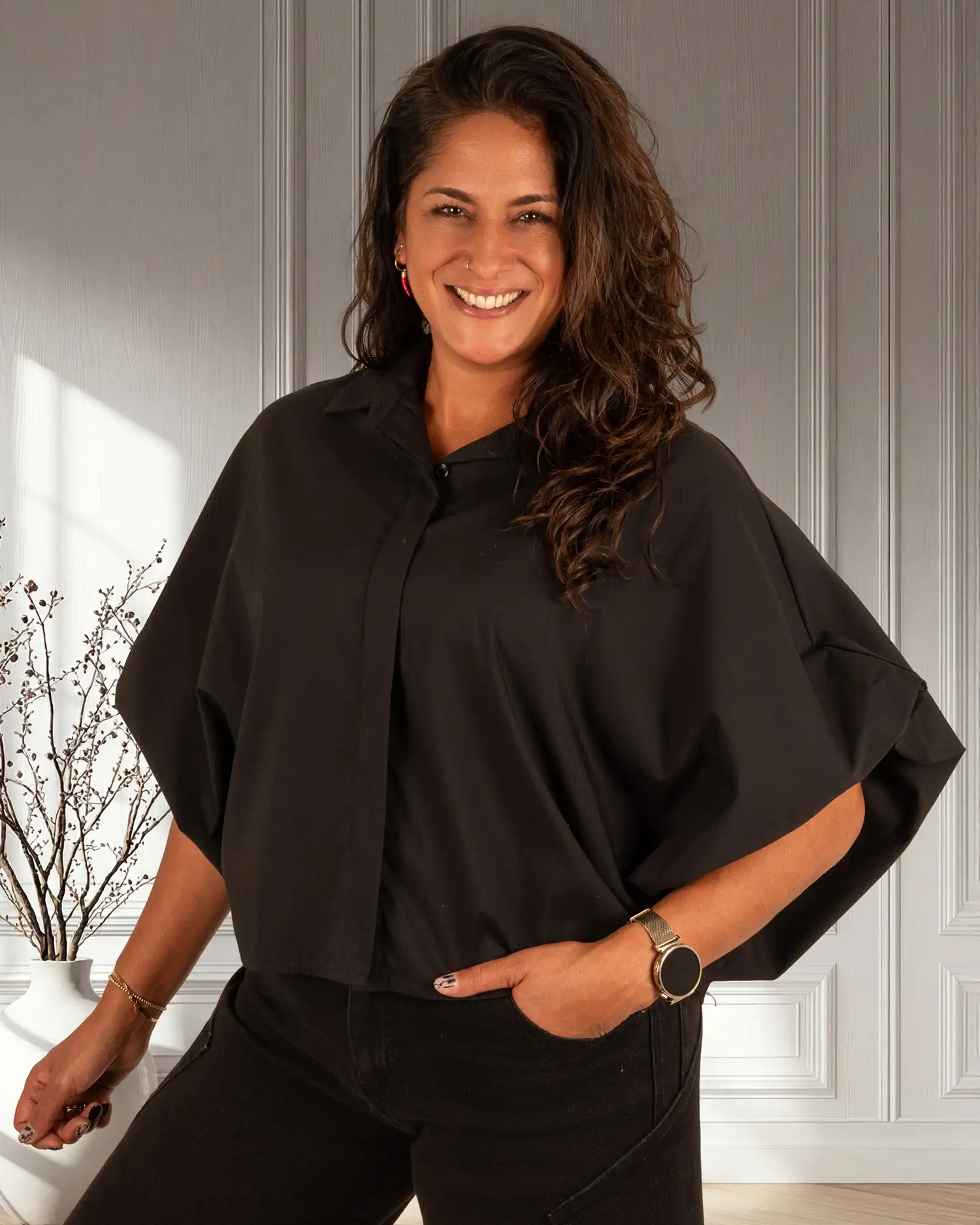 Zwarte oversized blouse van Gemma Ricceri - Afbeelding 4