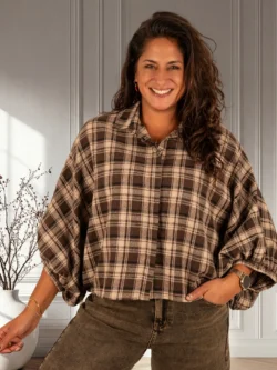 Bruin/beige geruite flanellen oversized blouse van Gemma Ricceri
