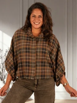 Groen/bruin geruite flanellen oversized blouse van El-Vita