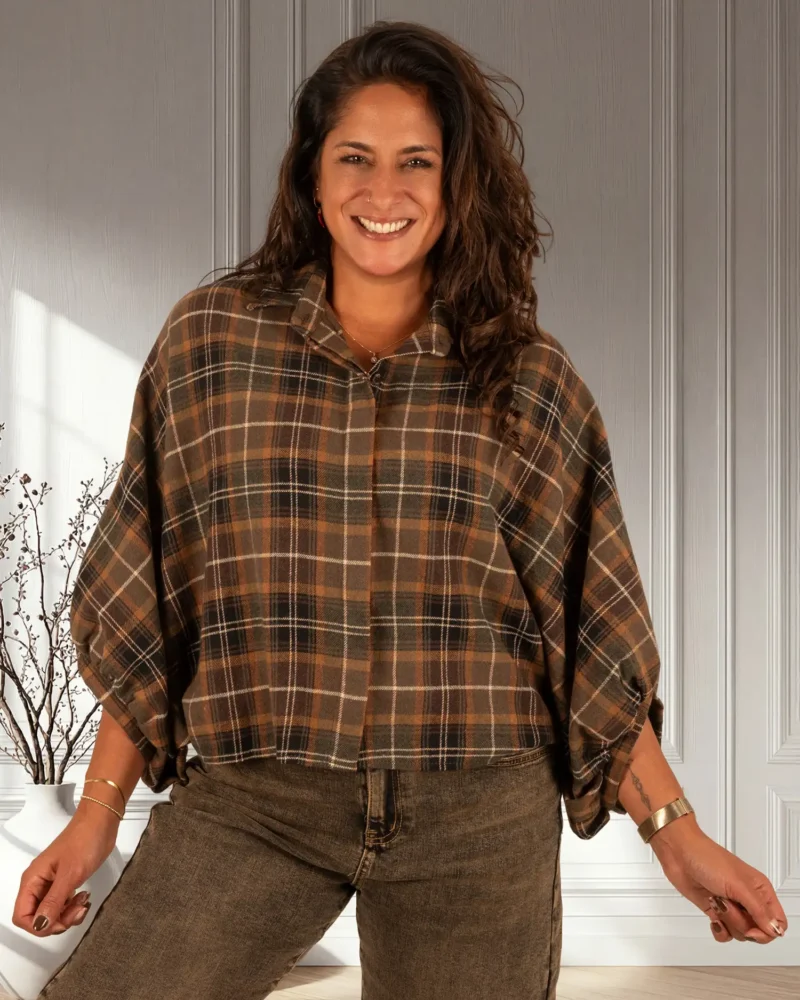 Groen/bruin geruite flanellen oversized blouse van El-Vita