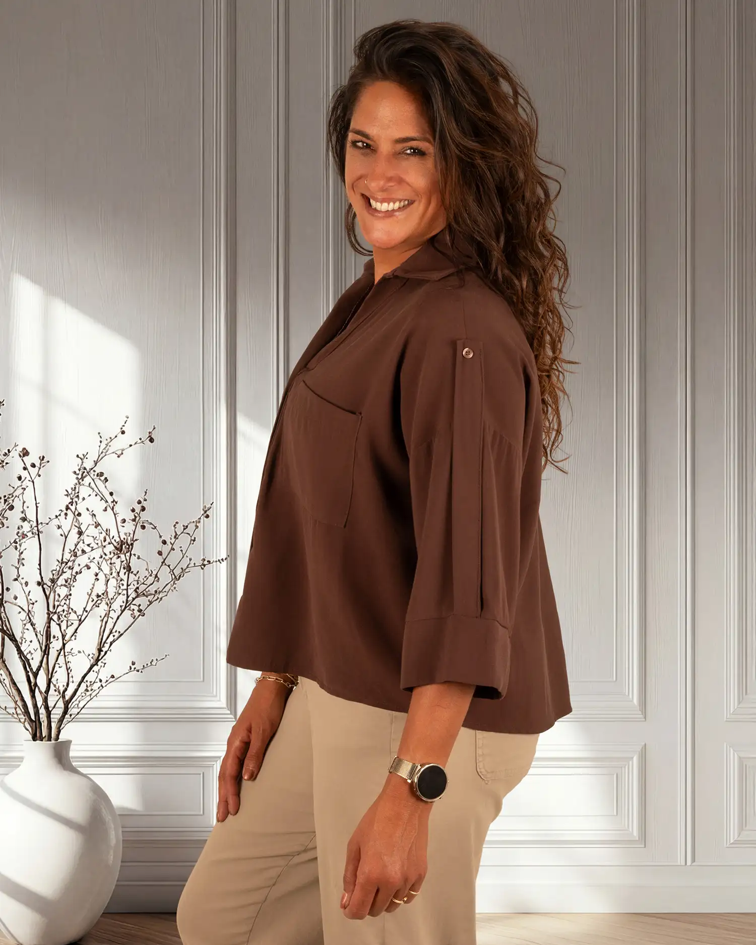 Donkerbruine blouse van BM - Afbeelding 4