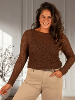 Donkerbruine kanten top van Vera Jo
