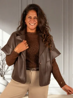 Donkerbruin leatherlook blazerjasje van BM