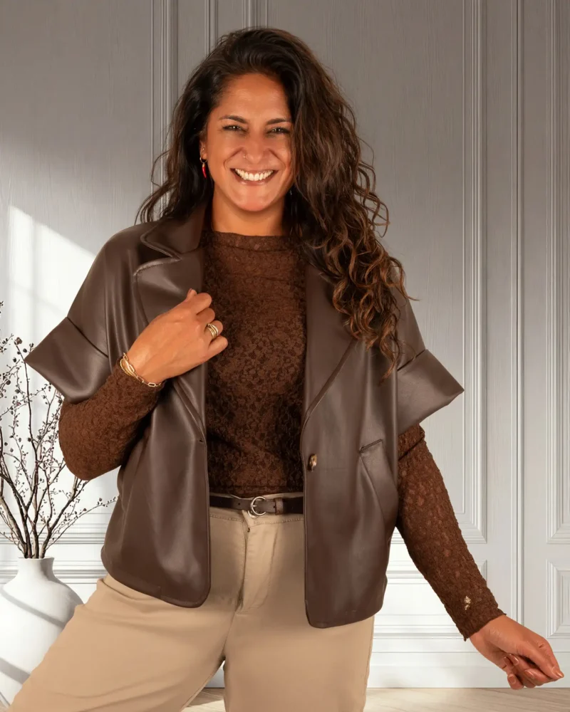 Donkerbruin leatherlook blazerjasje van BM
