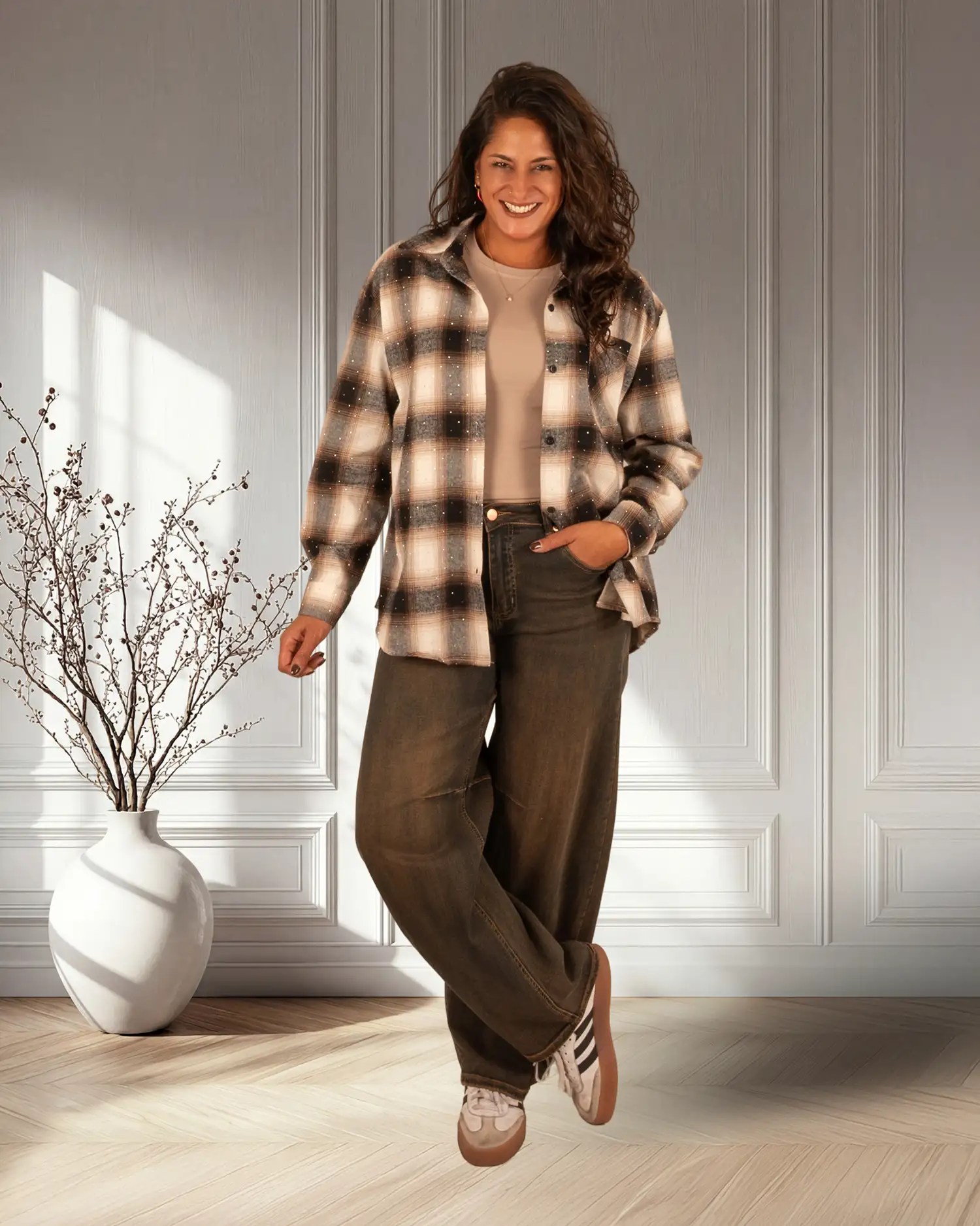 Taupe shirt lange mouw van By Swan - Afbeelding 2