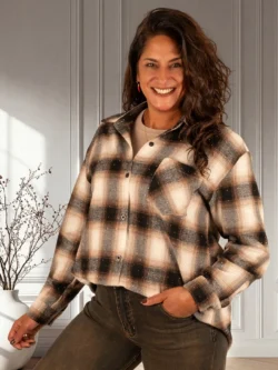 Bruin/beige/zwart geruite blouse strass van My Fave