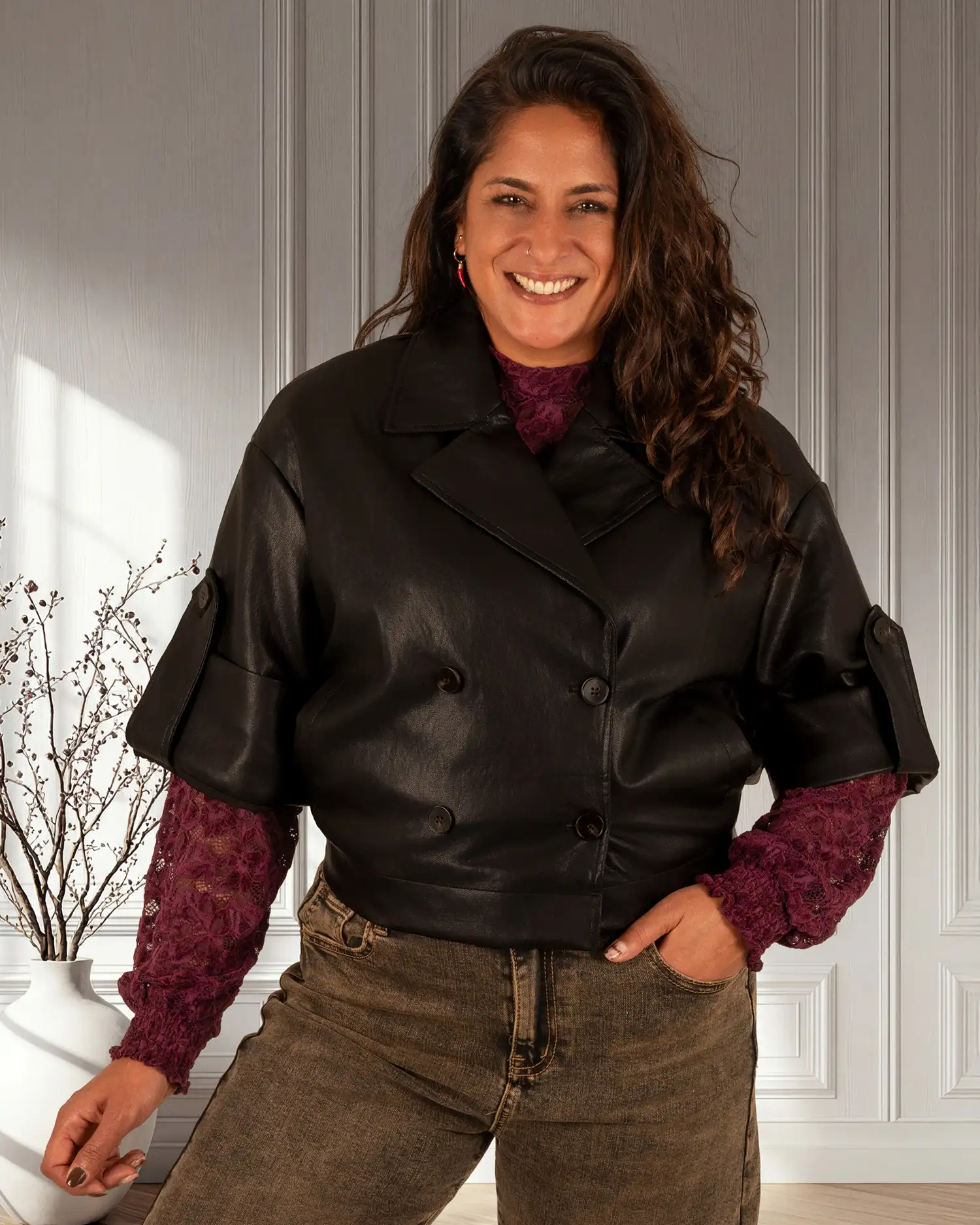 Zwart leatherlook blazerjasje van Drôle de Copine - Afbeelding 3