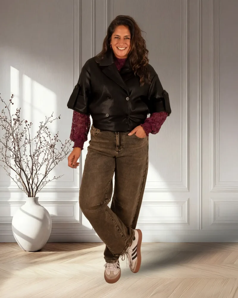 Zwart leatherlook blazerjasje van Drôle de Copine - Afbeelding 2