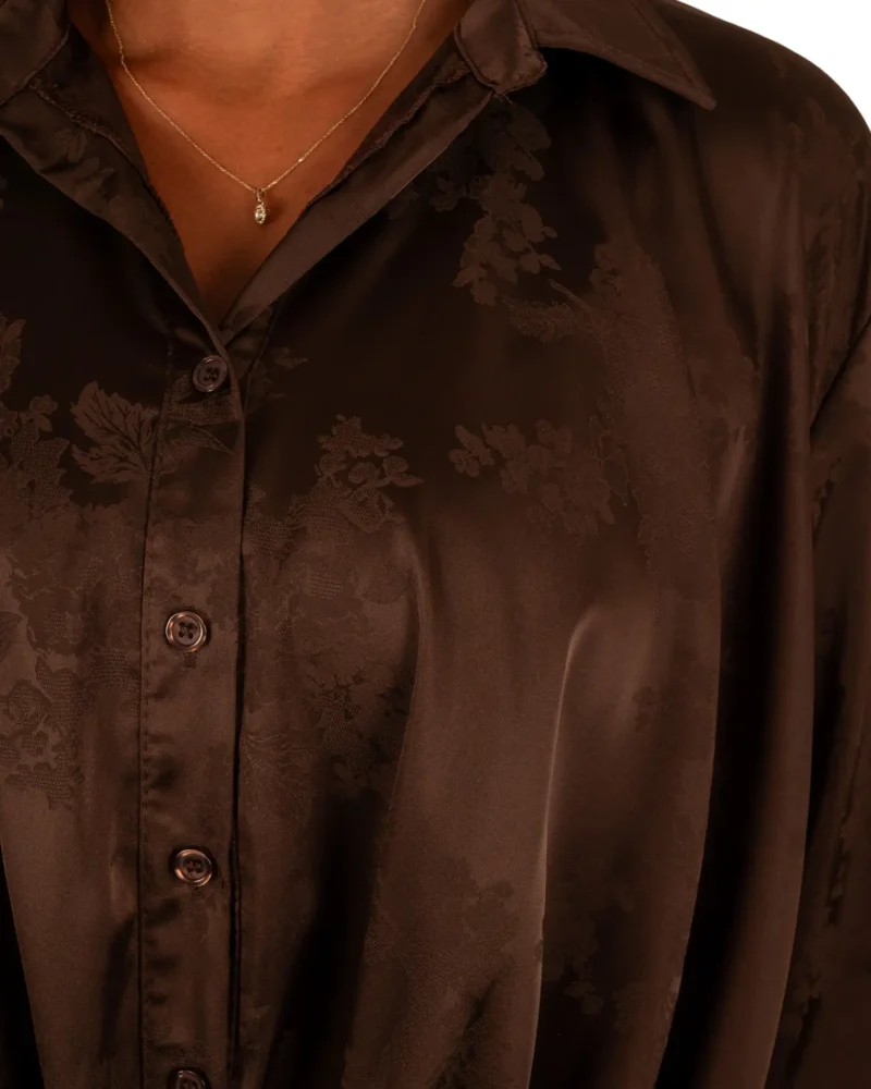 Donkerbruine glans blouse bloem van Gemma Ricceri - Afbeelding 5