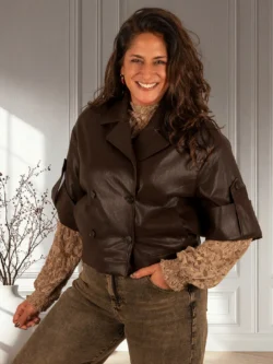 Donkerbruin leatherlook blazerjasje van Drôle de Copine