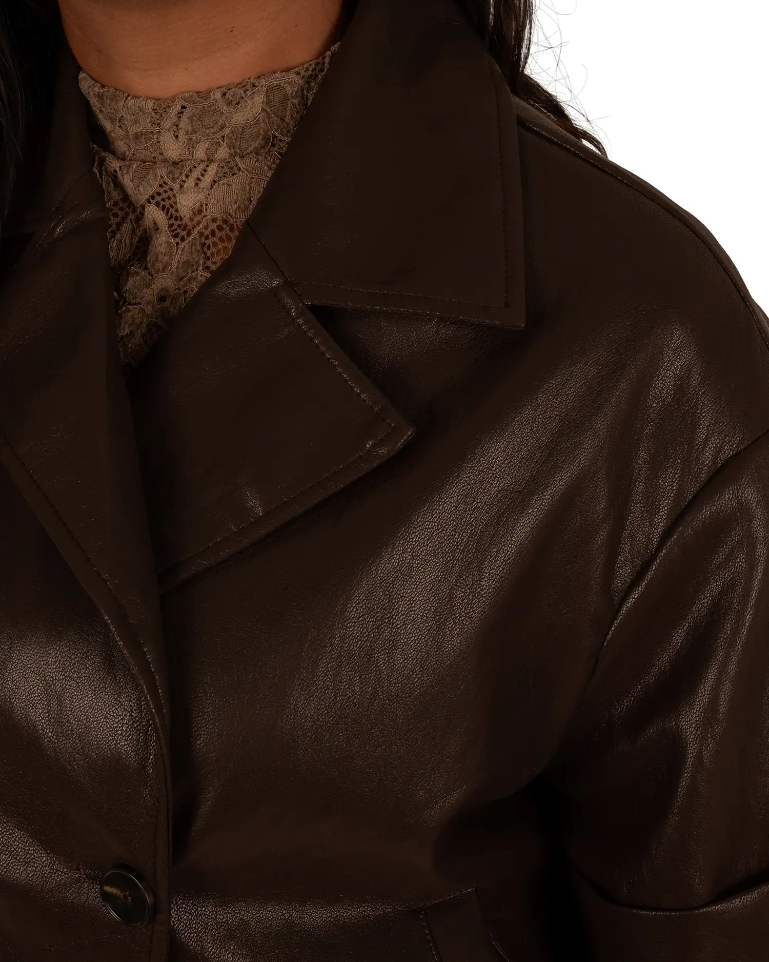Donkerbruin leatherlook blazerjasje van Drôle de Copine - Afbeelding 5
