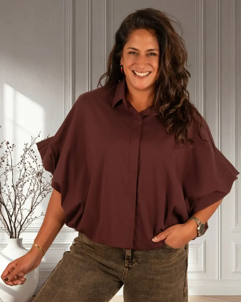 Bordeaux oversized blouse van Gemma Ricceri - Afbeelding 2