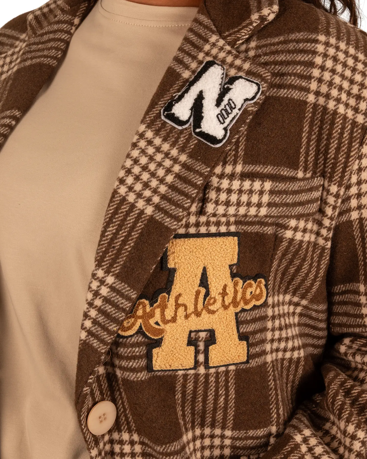 Bruin/beige oversized blazer met applicaties van Zeta Otto - Afbeelding 4