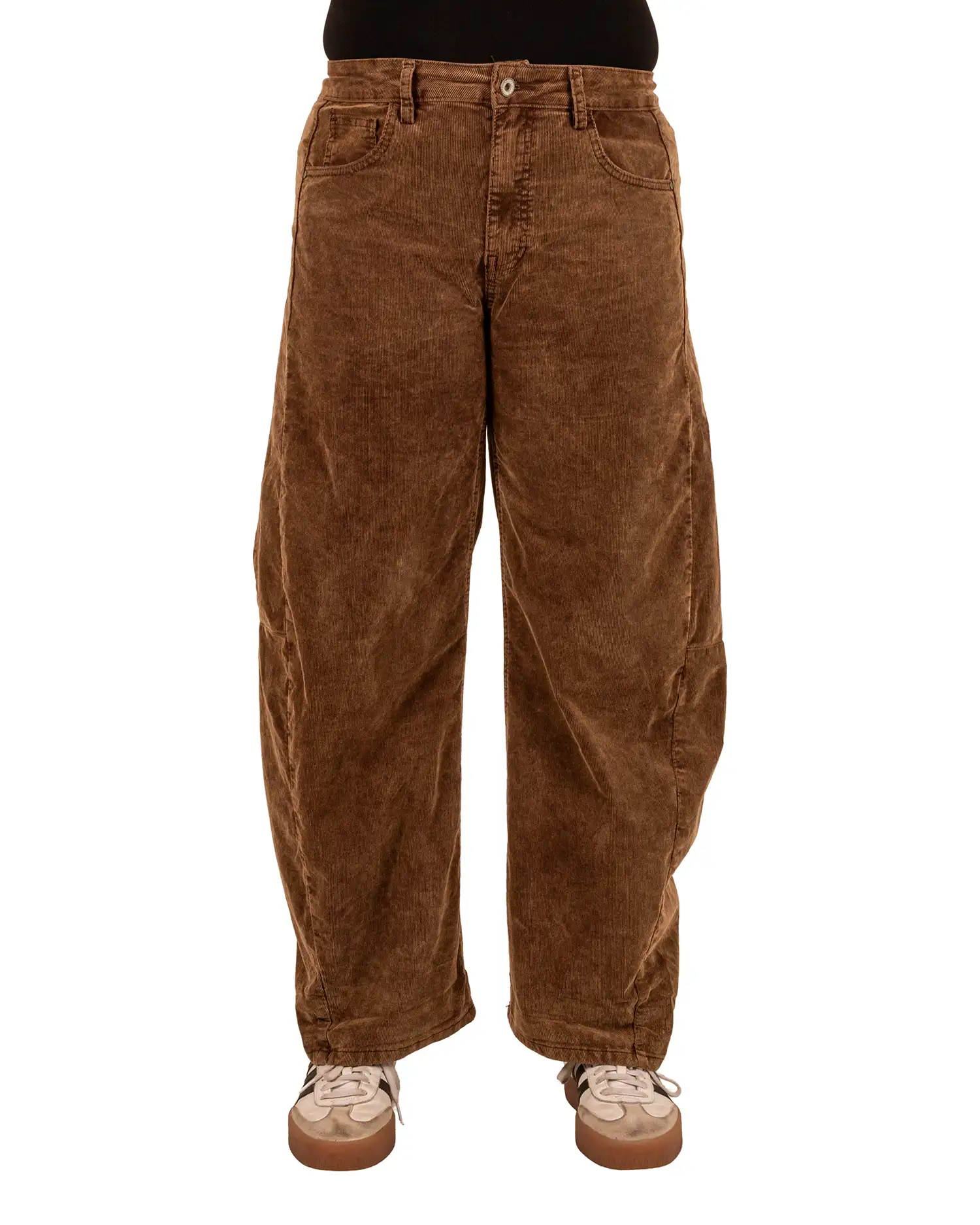 Bruine rib barrel wide leg jeans van Gemma Ricceri - Afbeelding 4