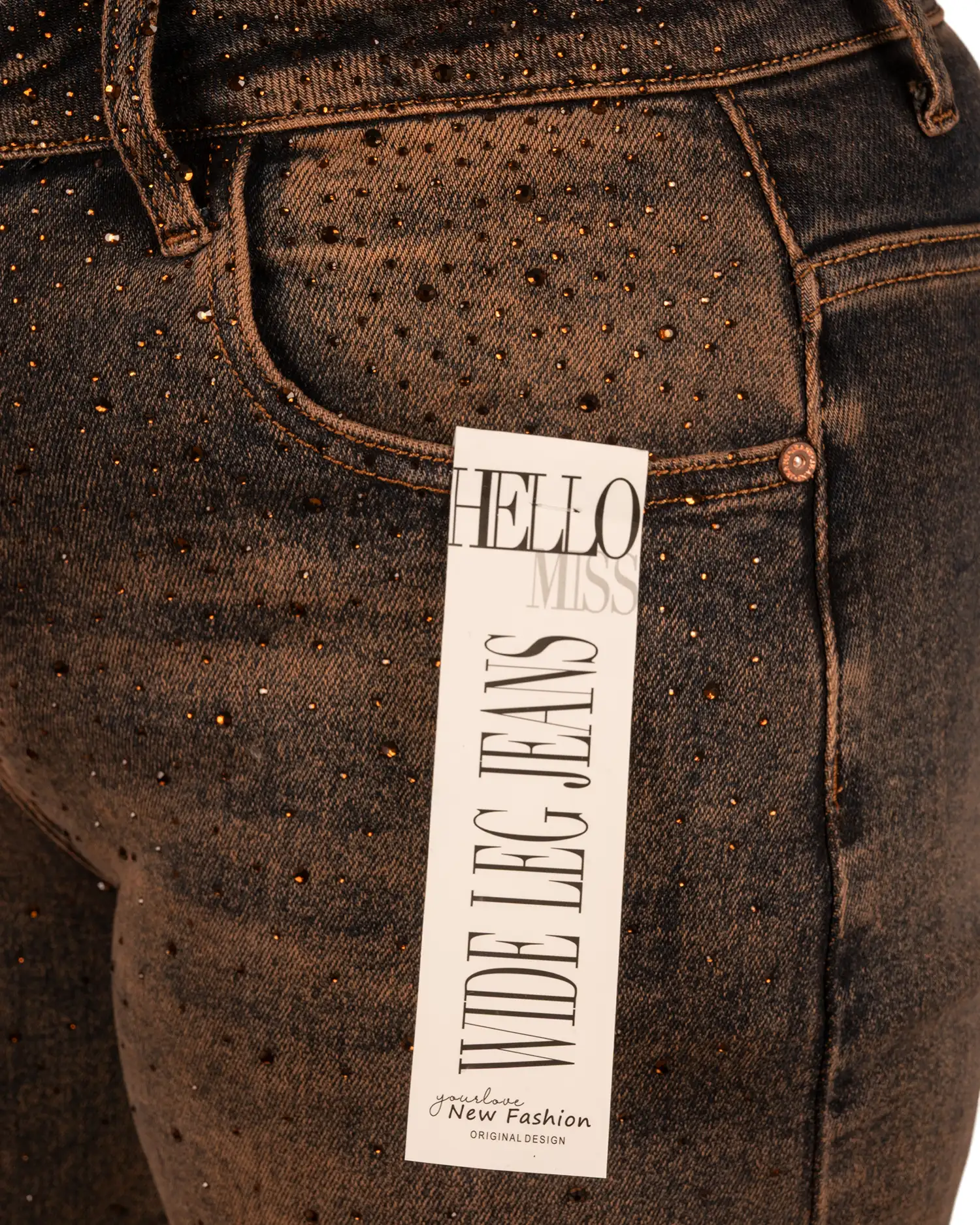 Dirty wash wide leg jeans strass van Hello Miss - Afbeelding 5