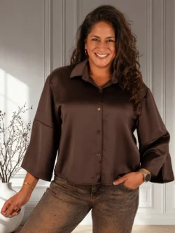 Donkerbruine glans blouse van Gemma Ricceri