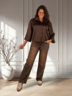Dirty wash wide leg jeans strass van Hello Miss