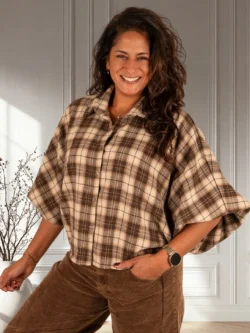 Beige/bruin geruite flanellen oversized blouse van BM