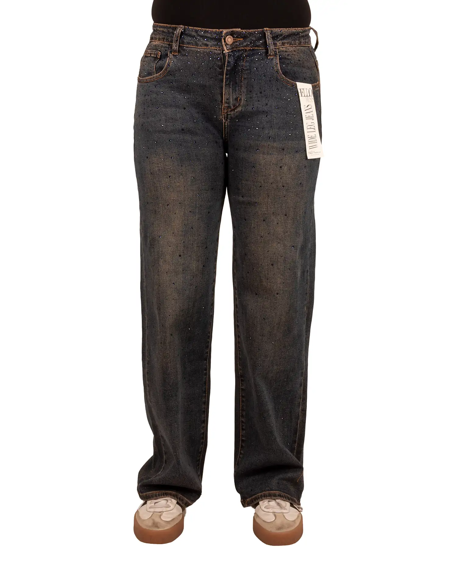 Blue wide leg jeans strass van Hello Miss - Afbeelding 3