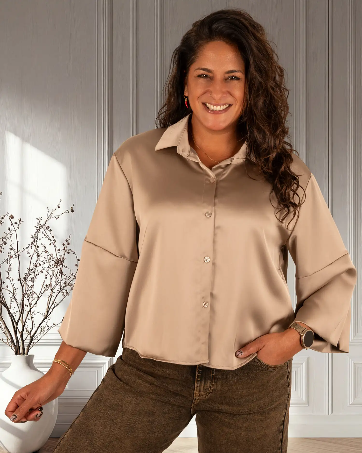 Beige glans blouse van Gemma Ricceri