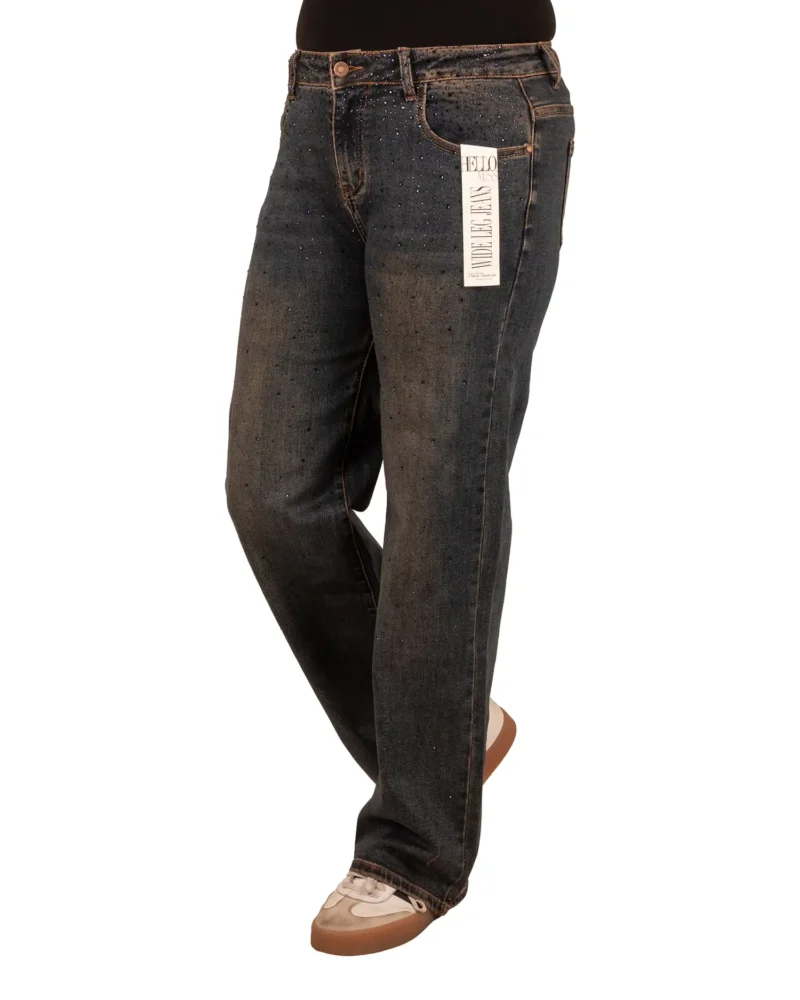 Blue wide leg jeans strass van Hello Miss - Afbeelding 2